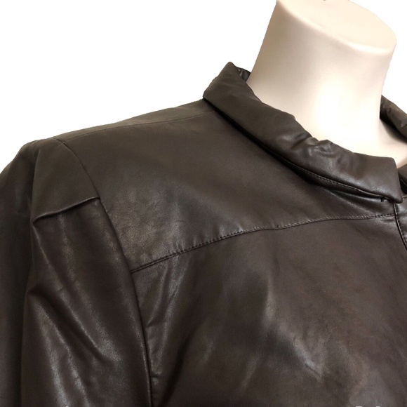 Jones New York Collection Brown Walnut Cropped Faux-Leather Jacket Plus Size 22W - Picture 8 of 12
